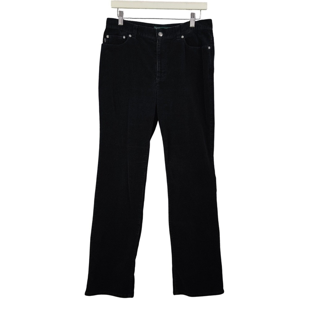 Ralph Lauren LRL Womens Preppy Dark Academia Corduroy Pants 8 Black Straight Leg